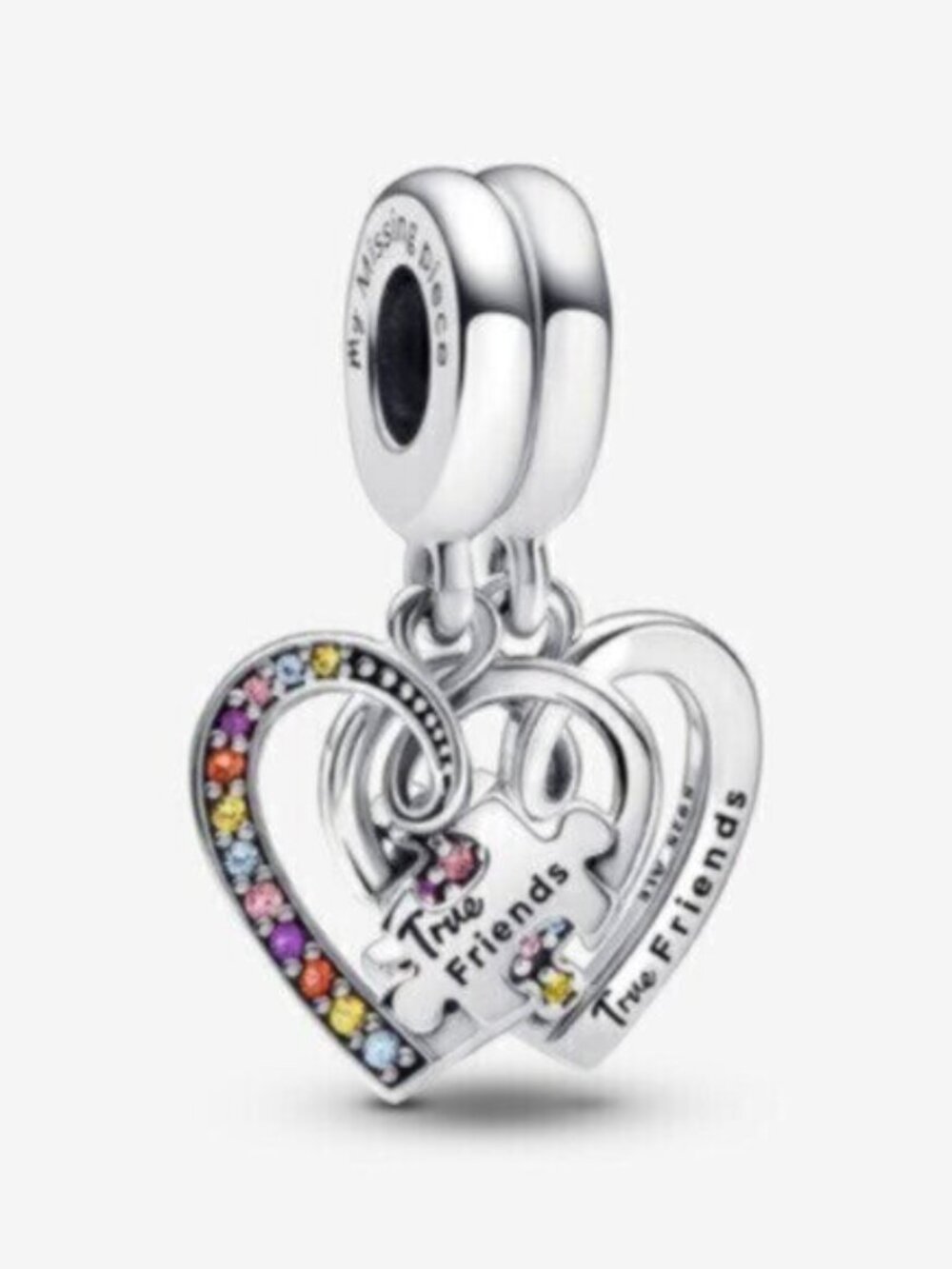 Pandora Silver 'True Friends' Heart Dangle Charm with Multicolor Stones